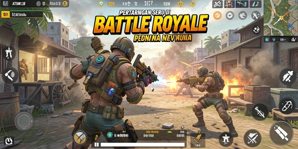 Gambaran seru gameplay Battle Royale ATOM138 yang mendebarkan.