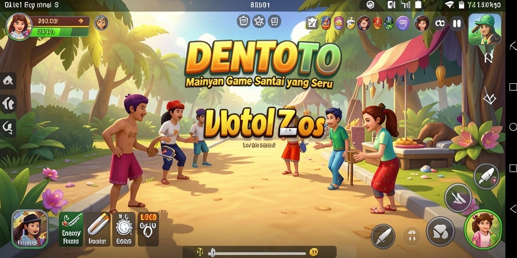Gameplay DENTOTO yang cerah dan penuh warna dengan tantangan seru.