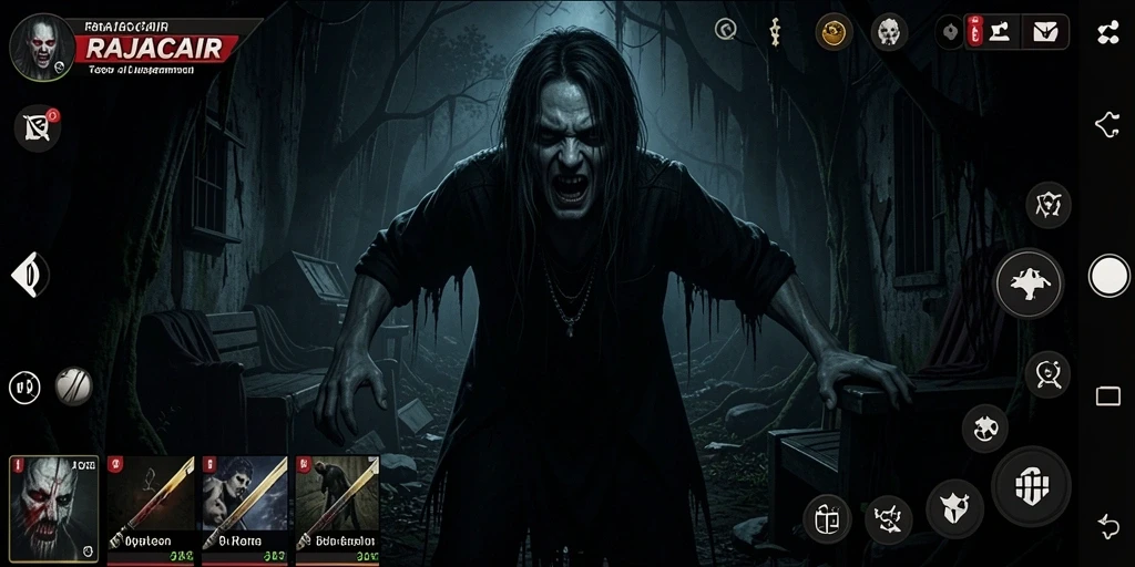 Screenshot gameplay menakutkan dari RAJACAIR yang menunjukkan momen ketegangan.