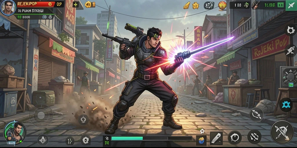 Tangkapan layar permainan <strong>REJEKIPOP</strong> menampilkan aksi pertempuran yang mendebarkan.