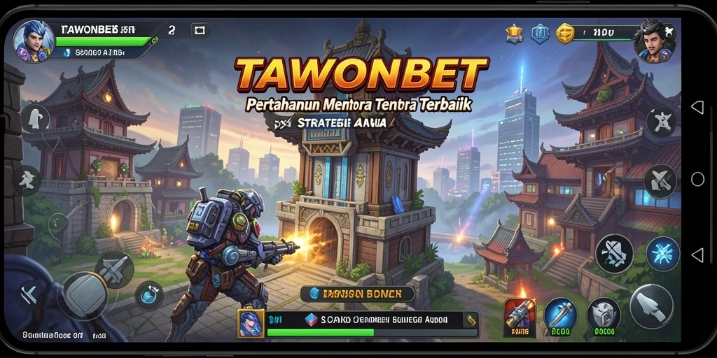 Screenshot gameplay TAWONBET menampilkan pertahanan menara yang kokoh.