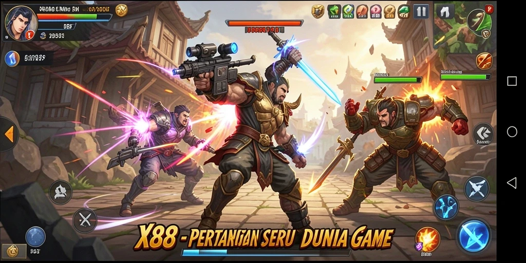 Gameplay X88 yang intens dan penuh aksi pertarungan.